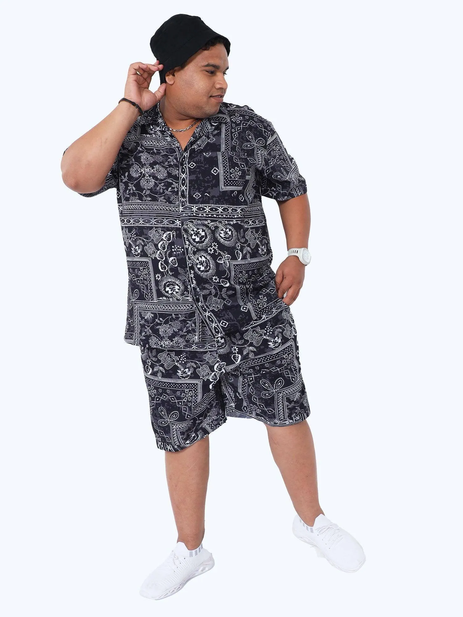 Plus Size Men Ethnic Bandheni Art Printed Half Sleeve Co-Ords