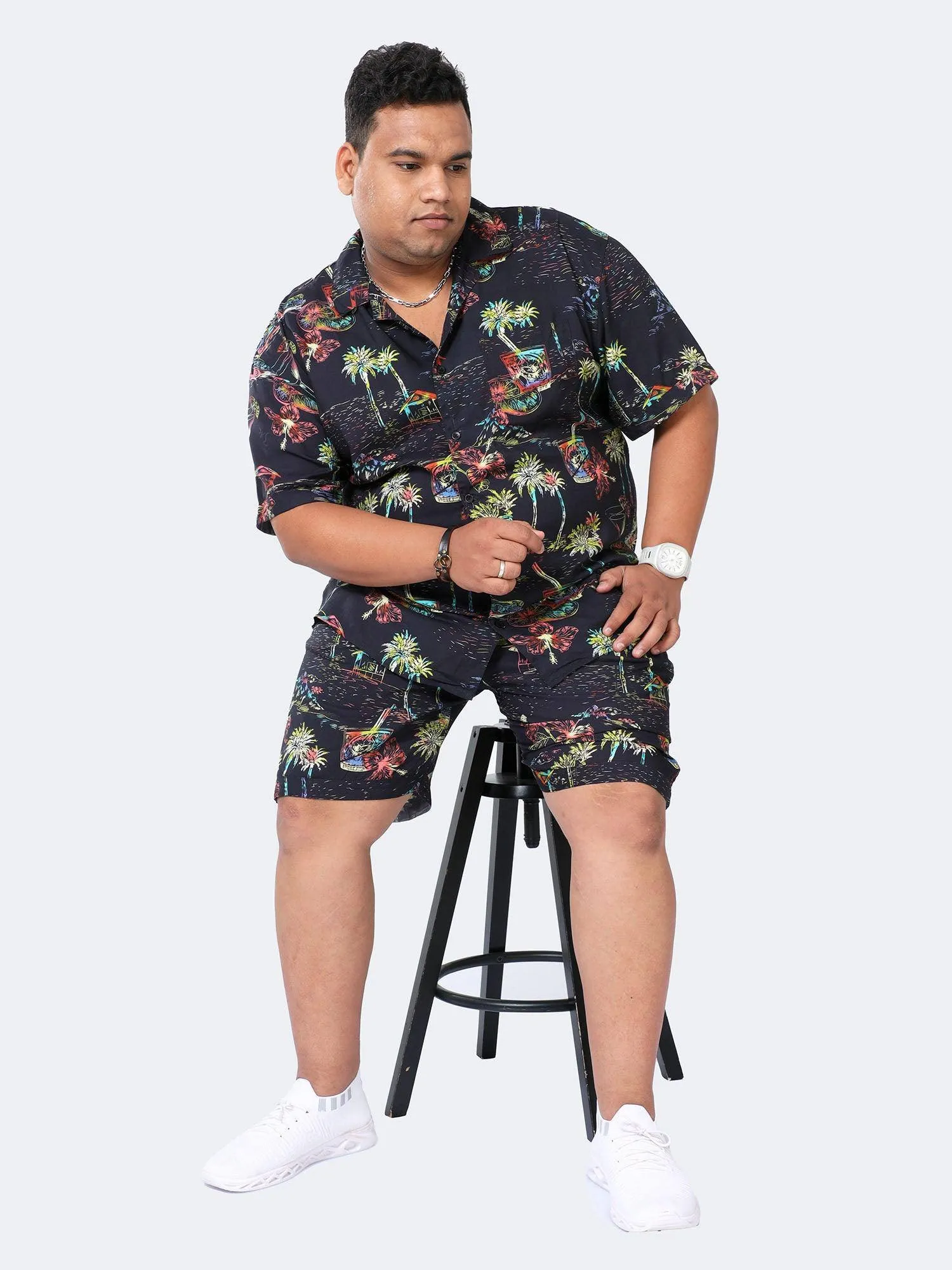 Plus Size Men Hawaii Celebration Printed Half Sleeve Co-Ords