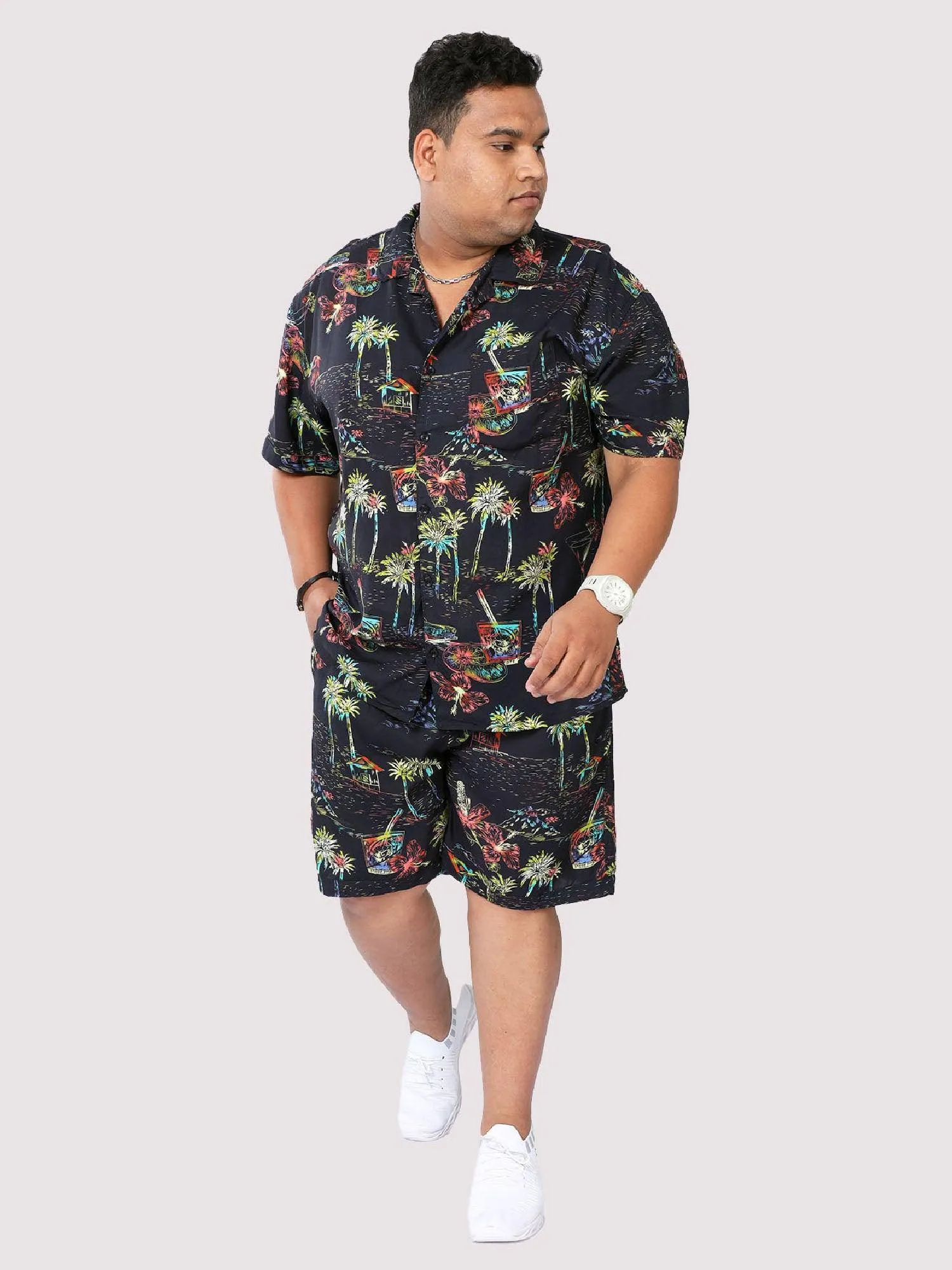 Plus Size Men Hawaii Celebration Printed Half Sleeve Co-Ords