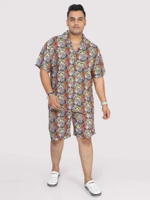 Plus Size Men Magic Leaf Digital Printed Half Co-Ords