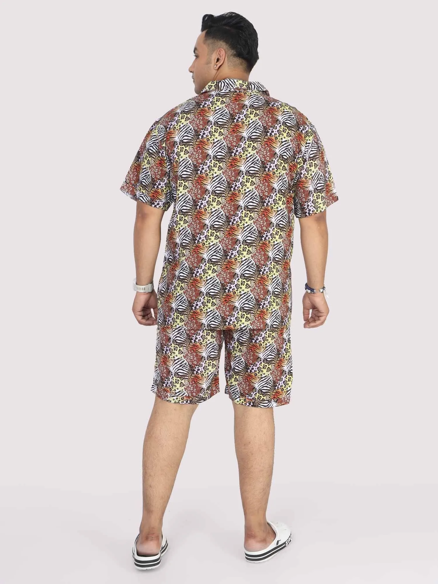 Plus Size Men Magic Leaf Digital Printed Half Co-Ords