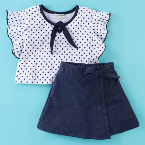 Polka Frilled Top with Wrap Short Set