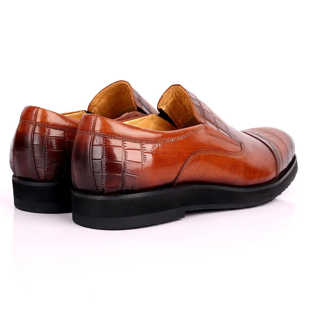 Prad Classic Brown Half Croc Leather Shoe