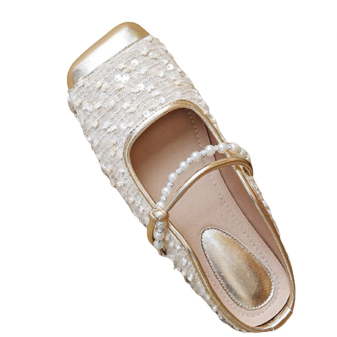 Pre Order:  One Line Pearl Soft Soled Square Toe Mules