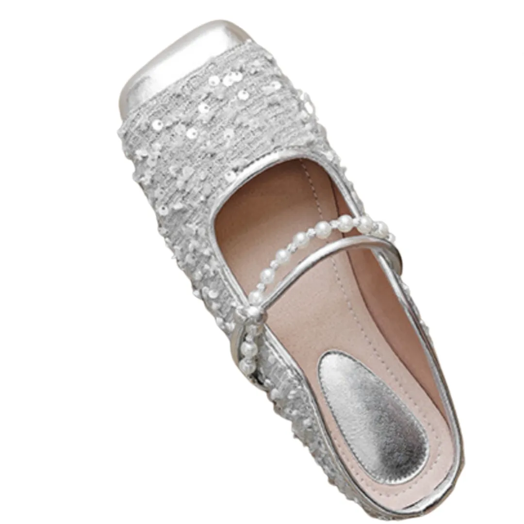 Pre Order:  One Line Pearl Soft Soled Square Toe Mules