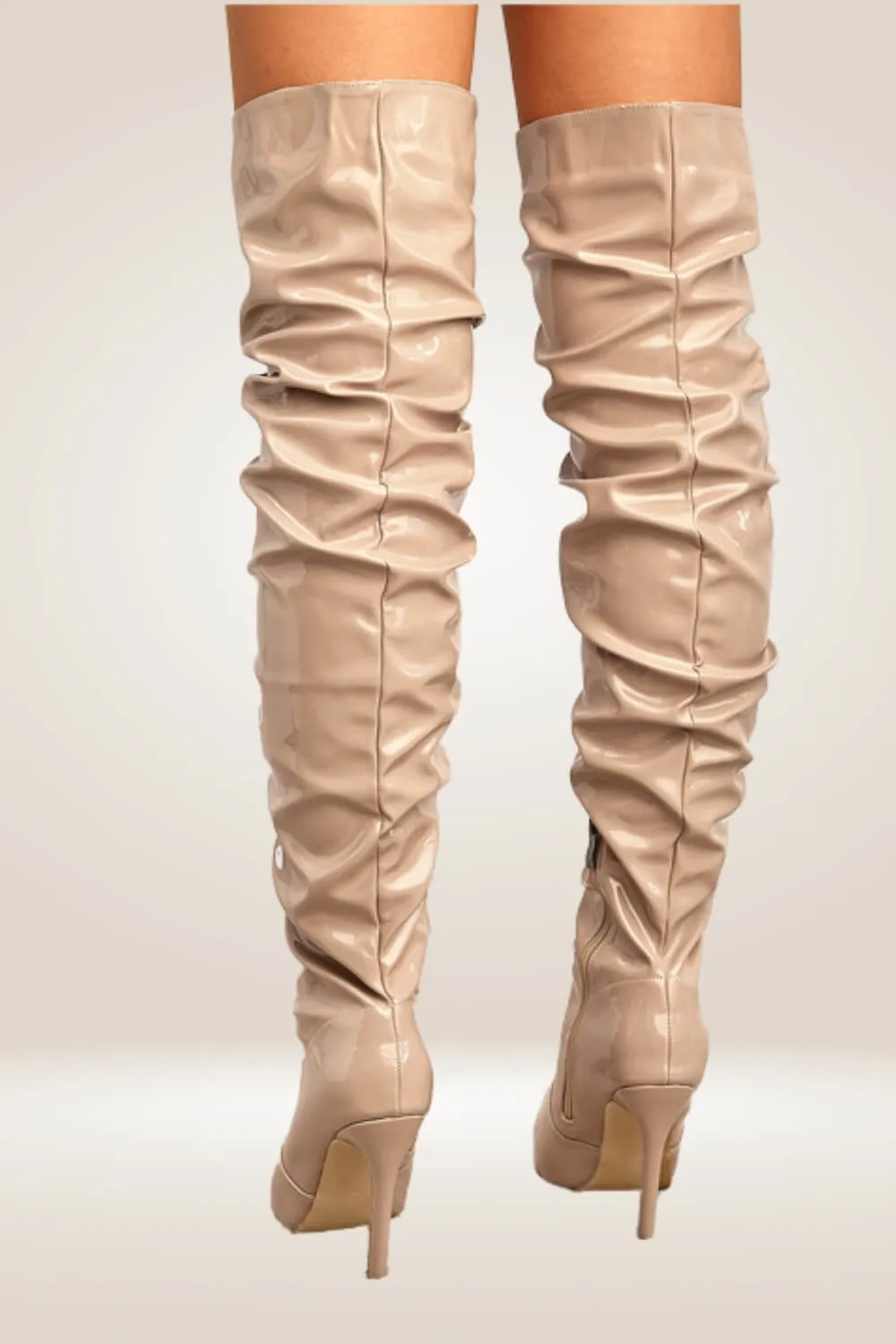 Shiny Tan Over The Knee Boots