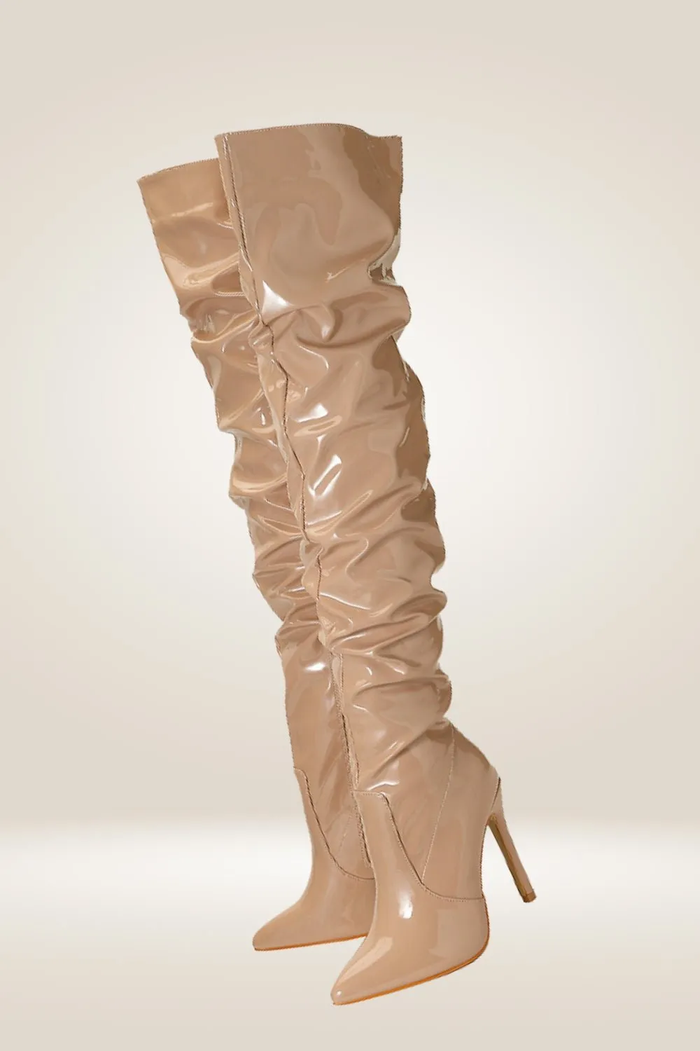 Shiny Tan Over The Knee Boots