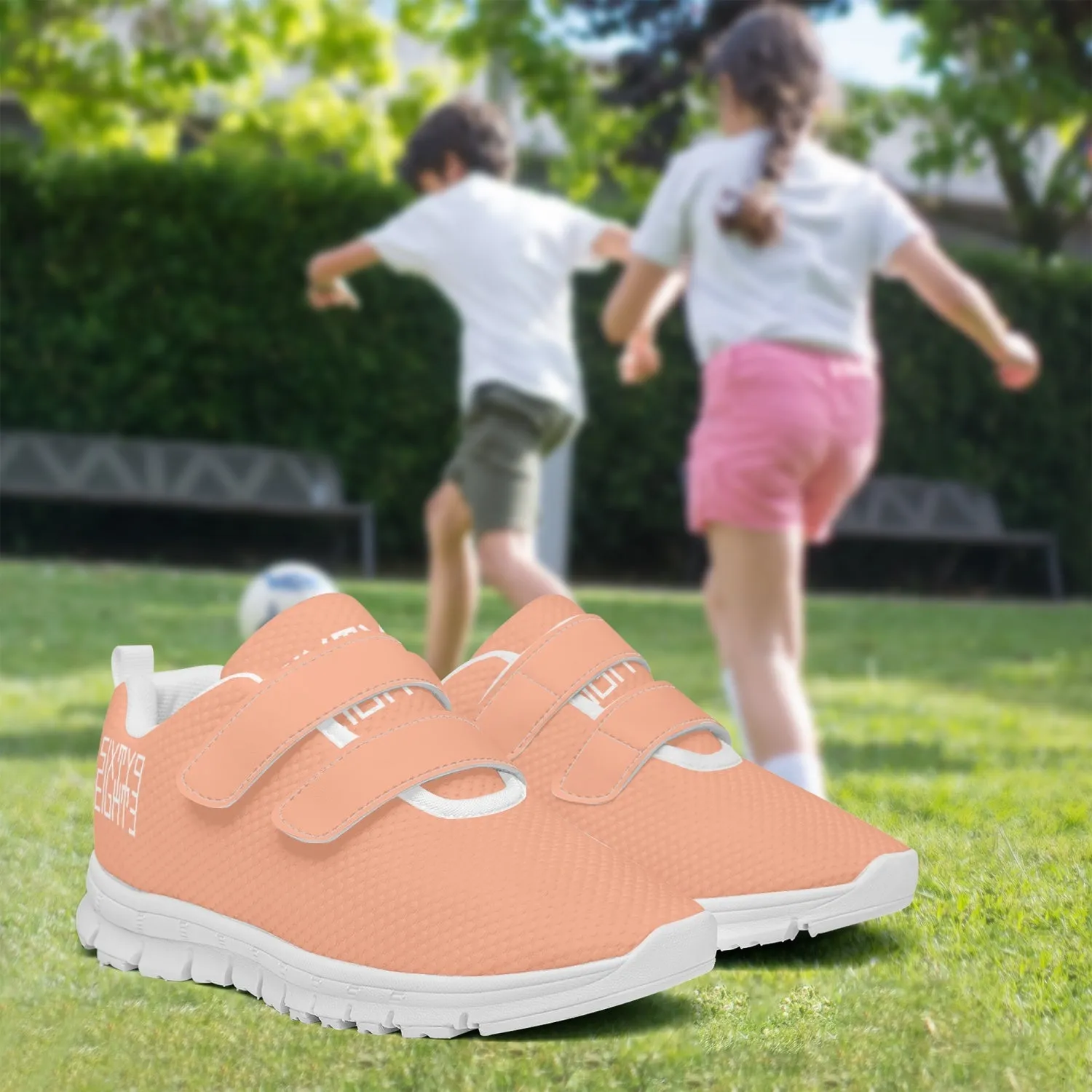 Sixty Eight 93 Logo White Peach Kids Lightweight Velcro Shoe