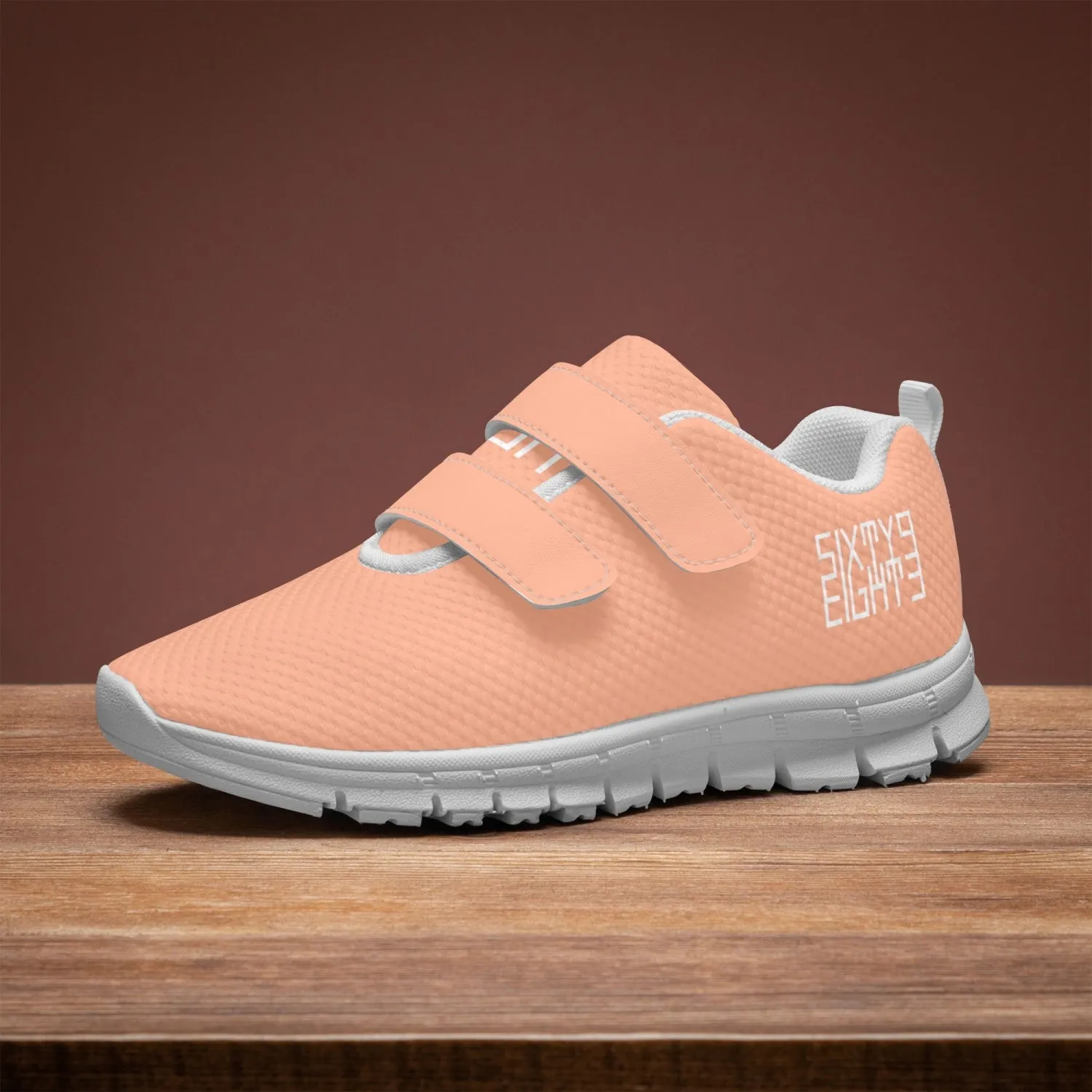 Sixty Eight 93 Logo White Peach Kids Lightweight Velcro Shoe