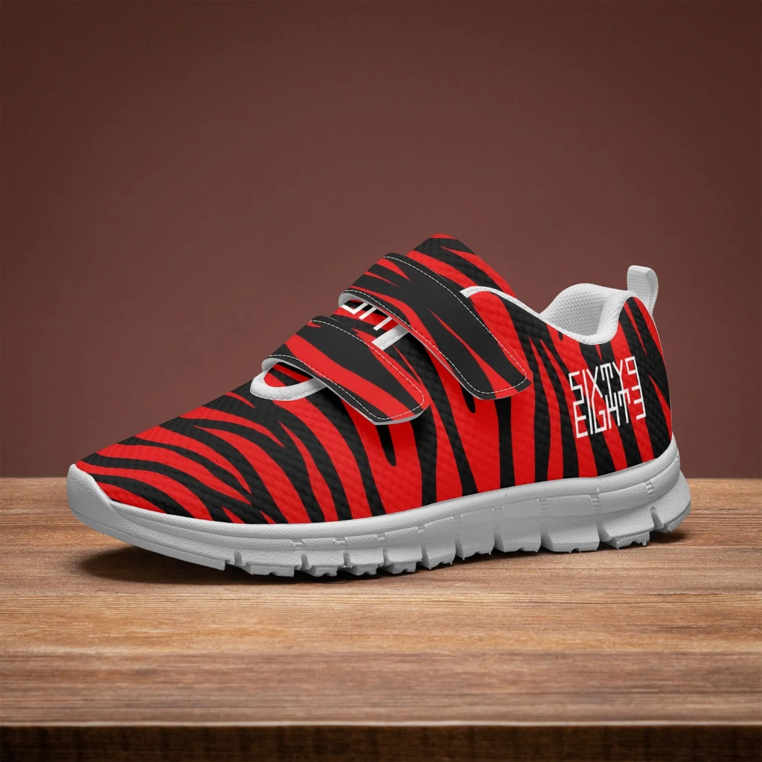 Sixty Eight 93 Logo White Zebra Red Kids Lightweight Velcro Shoe