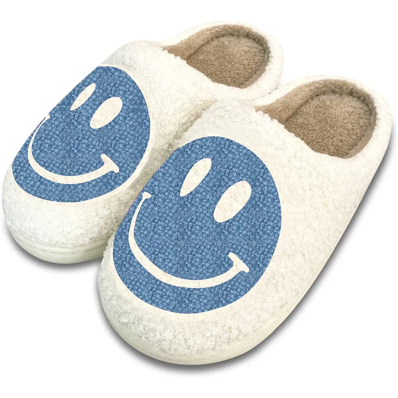 Smiley Face Retro Soft Plush Lightweight House Slippers