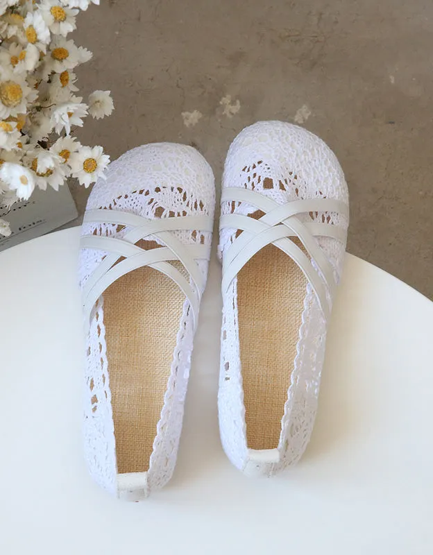 Soft Bottom Front Strappy Lace Flats