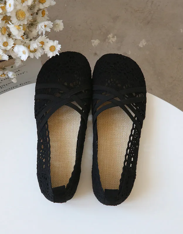 Soft Bottom Front Strappy Lace Flats