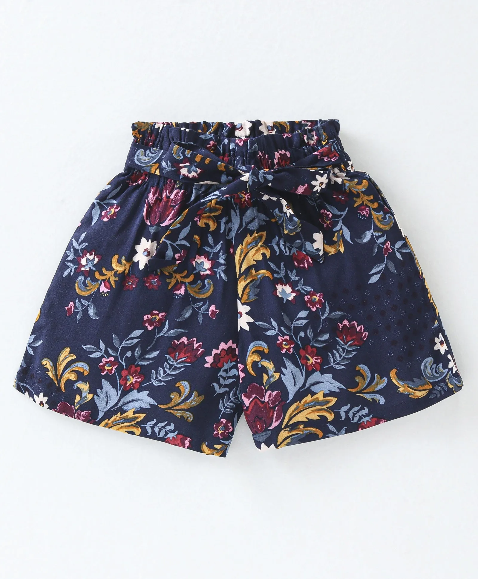 Solid Frilled Top Floral Belted Short Set