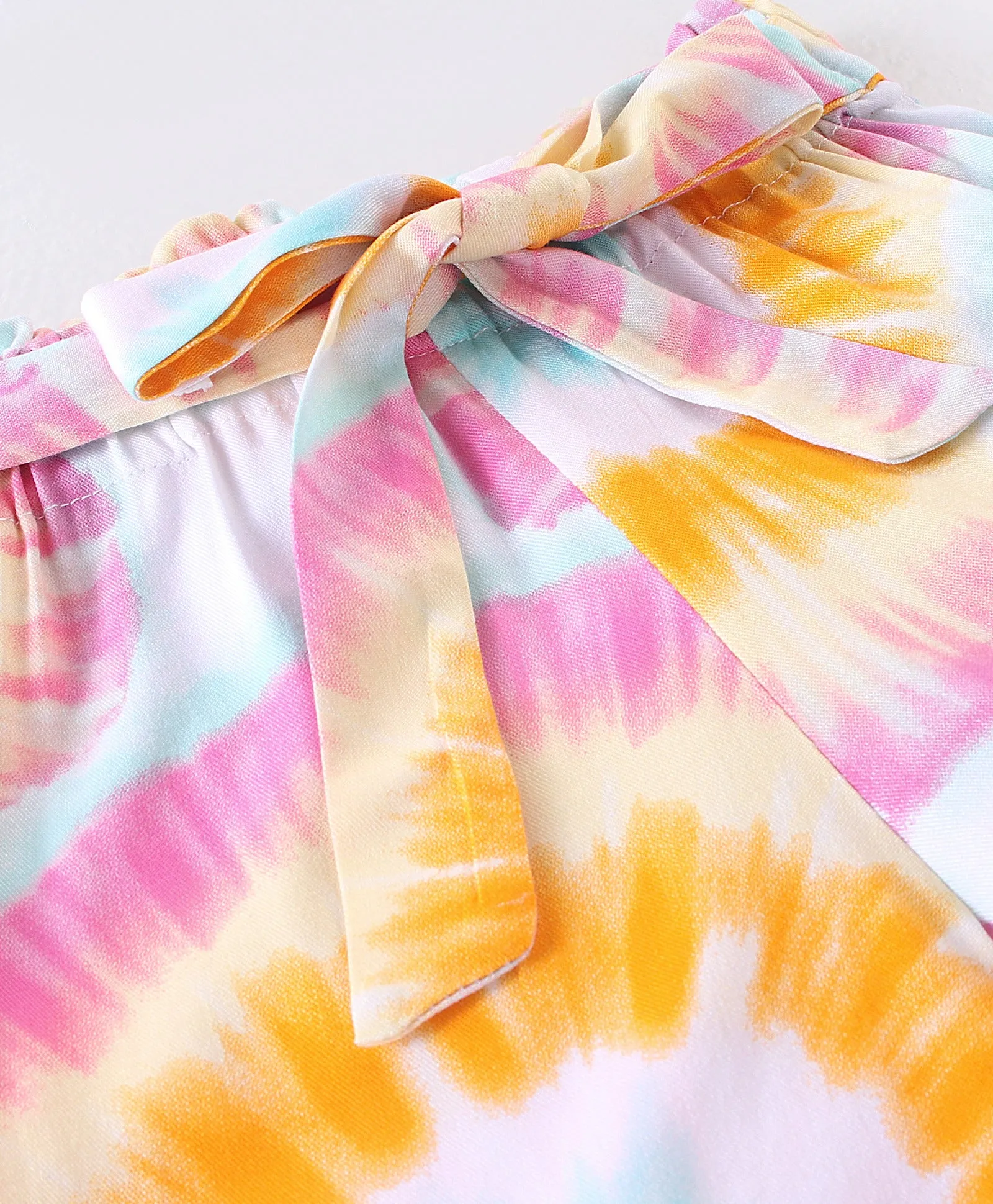 Solid Frilled Top with Tie Dye Wrap Short Set