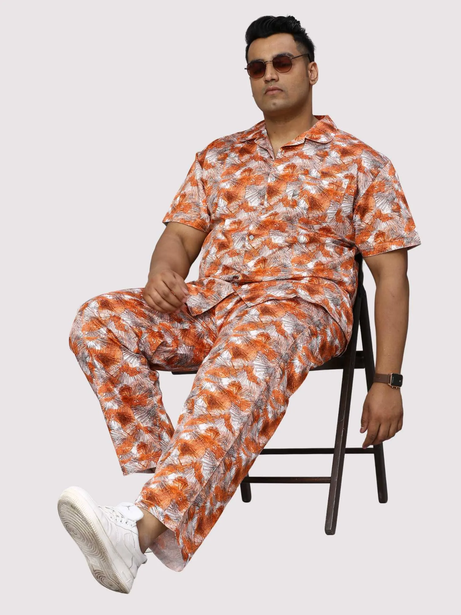 Sunrise Orange Men Digital Printed Full Co-Ords Men's Plus Size