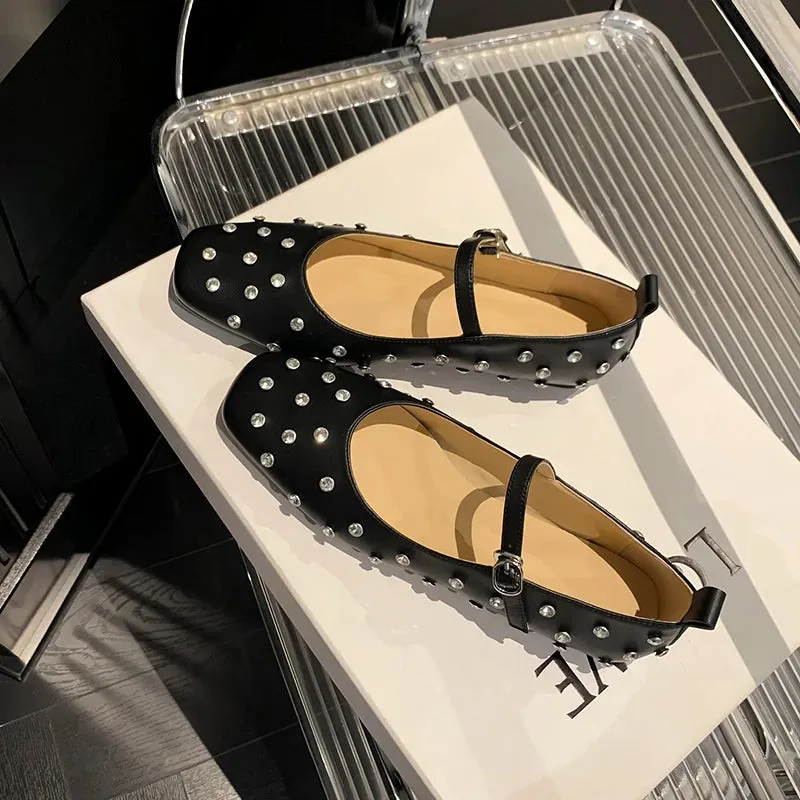 TAVIMART  -  Women Flats Genuine Leather s Mary Jane Flats Shoes Woman Buckles Spring Summer Fashion New Rivets Soft Leather Shoe