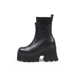 Thick Bottom Black Ankle Boots