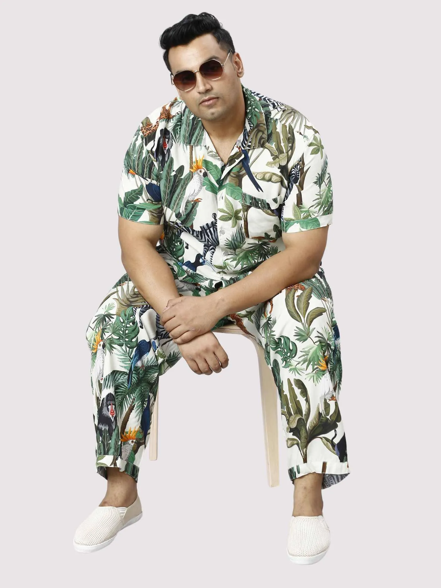 Wild Jungle Digital Printed Full Co-ords Set Men's Plus Size