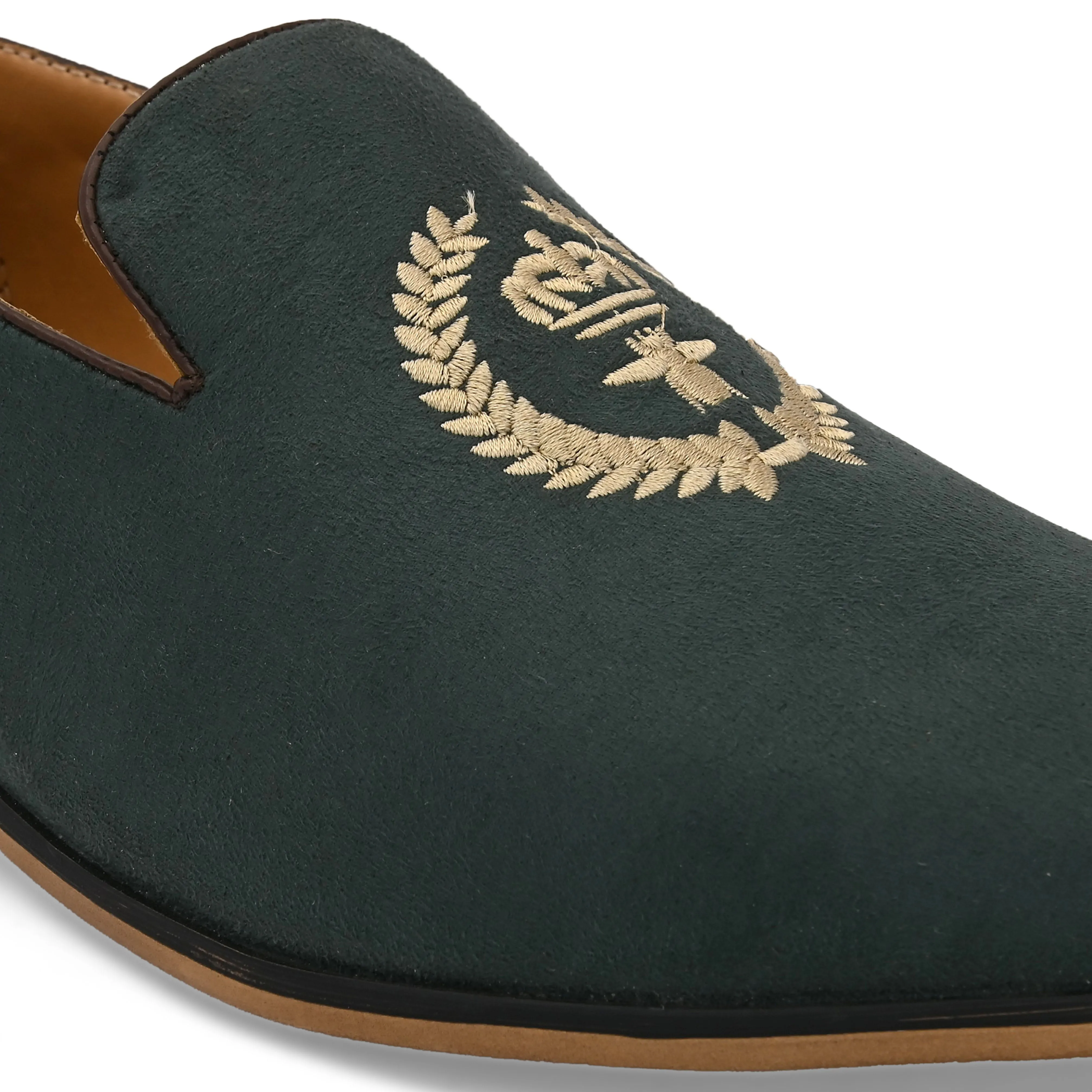 Wing Green Embroidered Slip-Ons