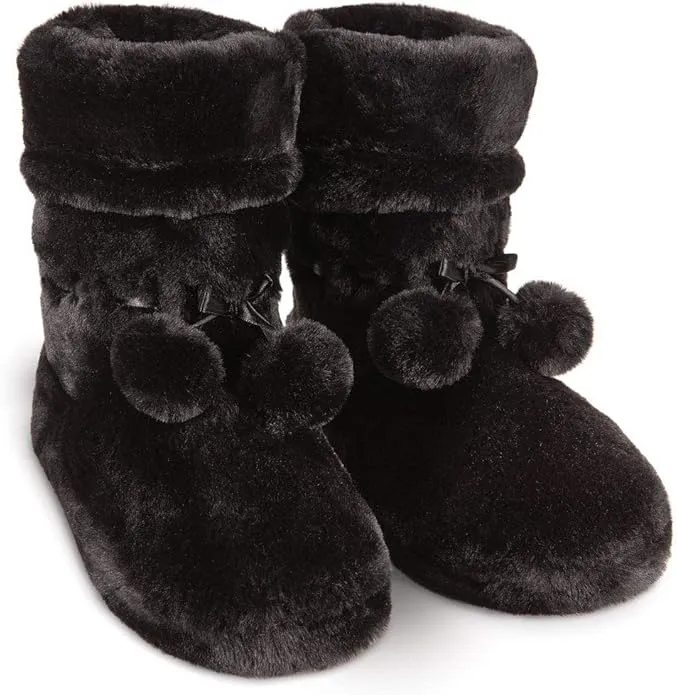 Winter Grey Fuzzy Pom Pom Bootie Slippers