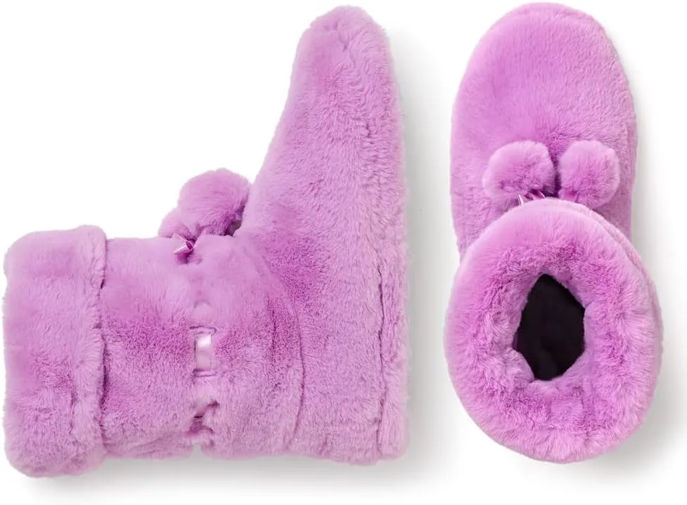 Winter Grey Fuzzy Pom Pom Bootie Slippers