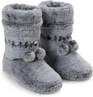 Winter Grey Fuzzy Pom Pom Bootie Slippers