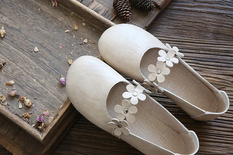 Women Retro Floral Soft Round Head Casual Flats