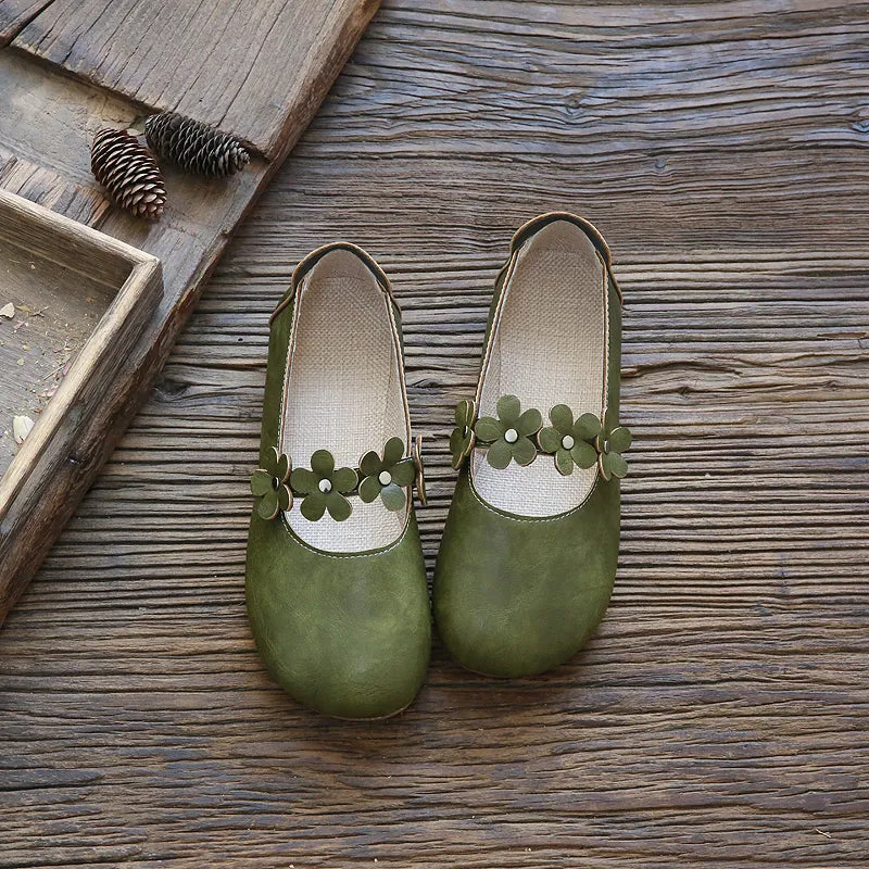 Women Retro Floral Soft Round Head Casual Flats