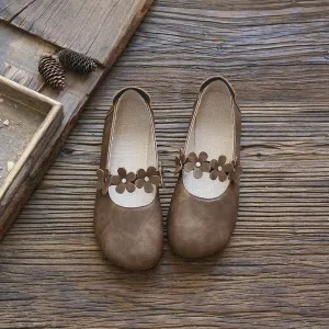 Women Retro Floral Soft Round Head Casual Flats