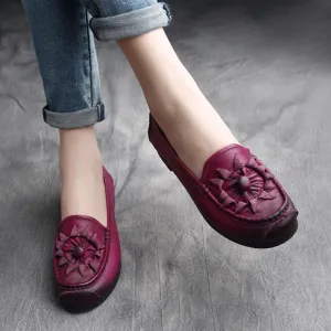 Women Retro Leather Handcraft Soft Casual Flats