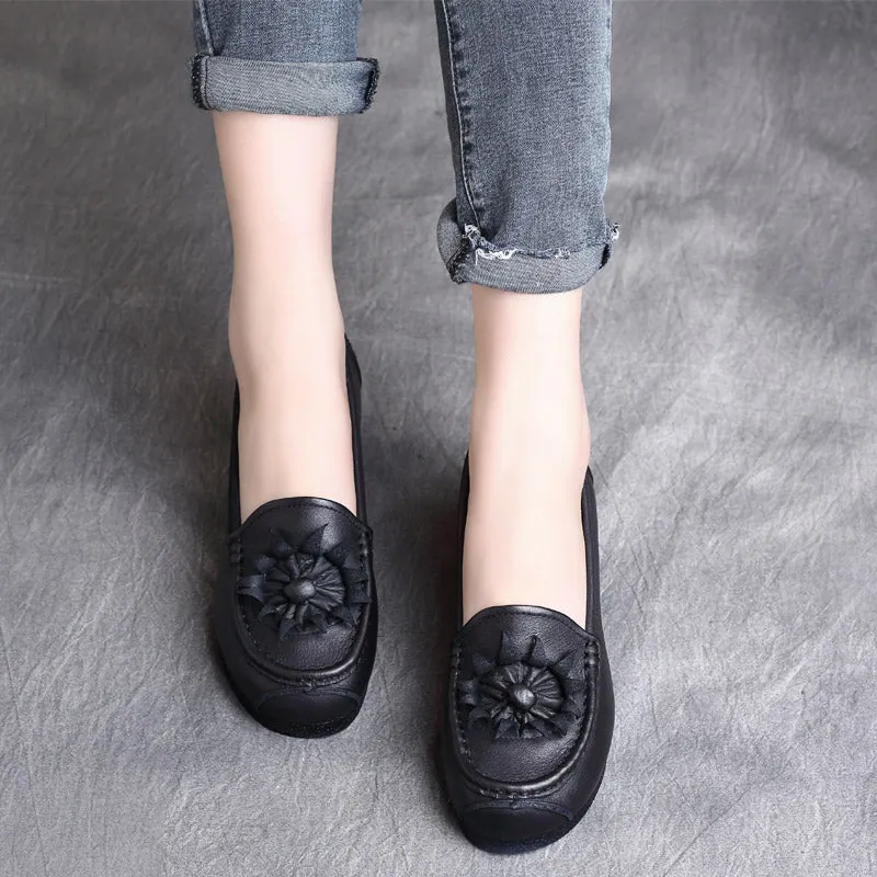 Women Retro Leather Handcraft Soft Casual Flats