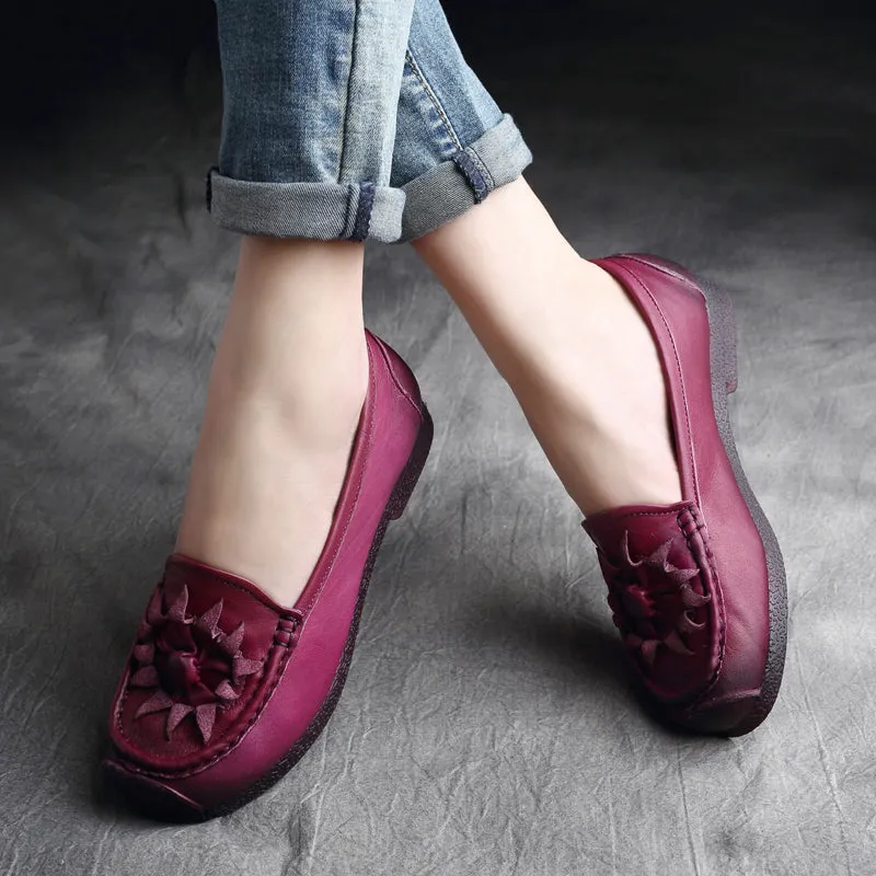 Women Retro Leather Handcraft Soft Casual Flats