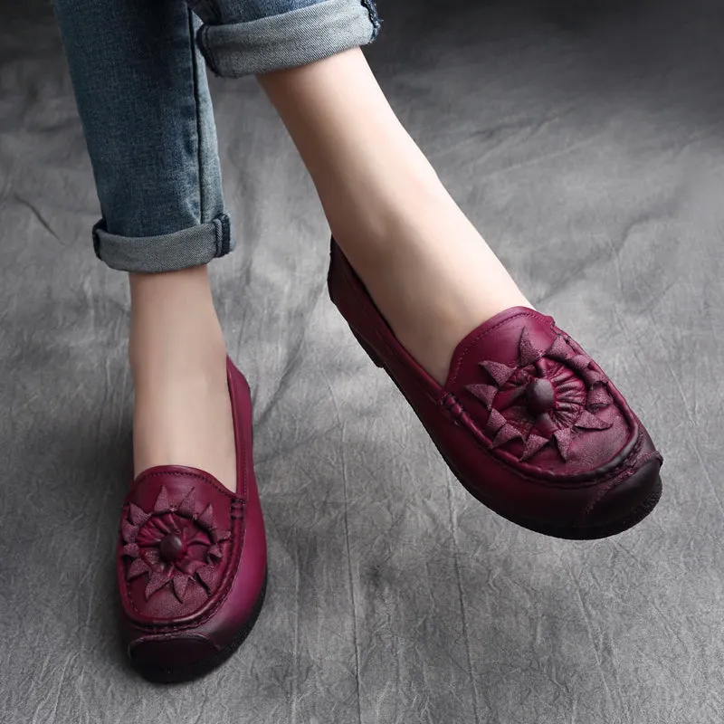 Women Retro Leather Handcraft Soft Casual Flats