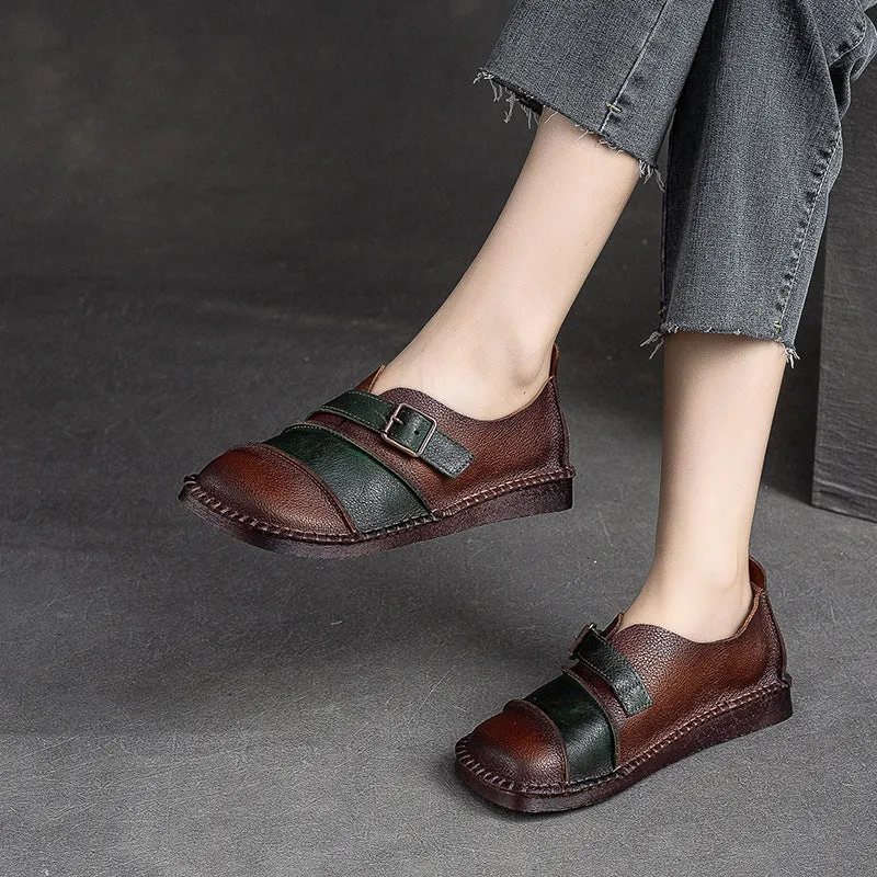 Women Retro Patchwork Leather Soft Sole Flats