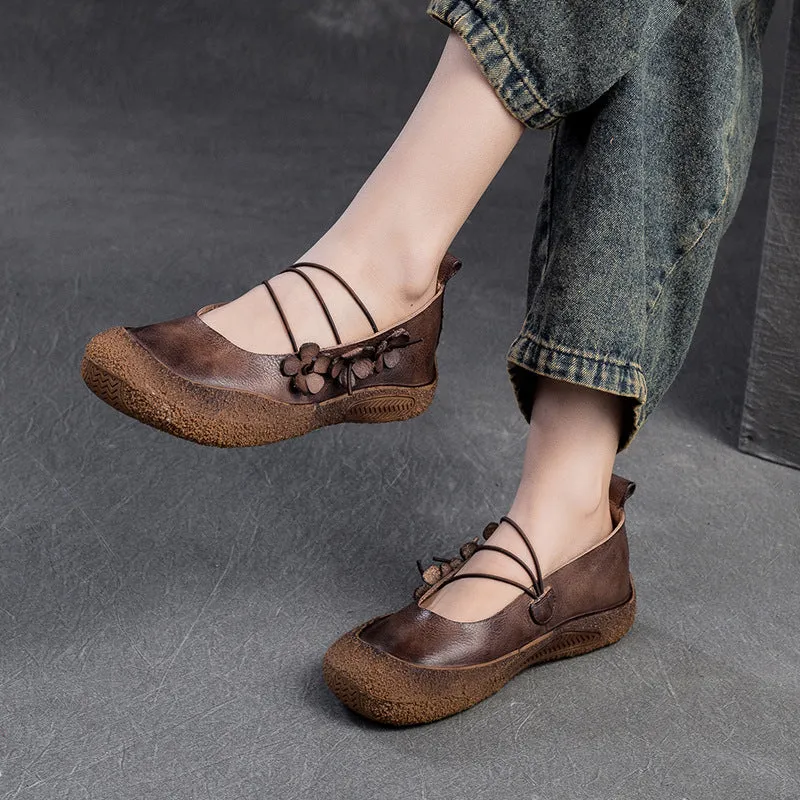 Women Spring Retro Soft Leather Casual Flats