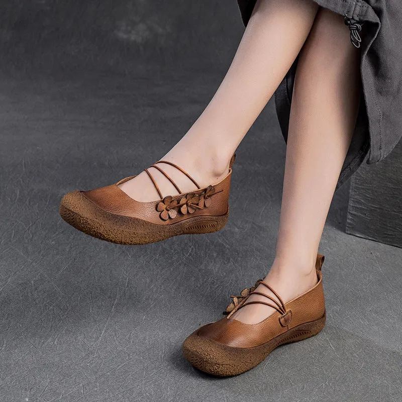 Women Spring Retro Soft Leather Casual Flats