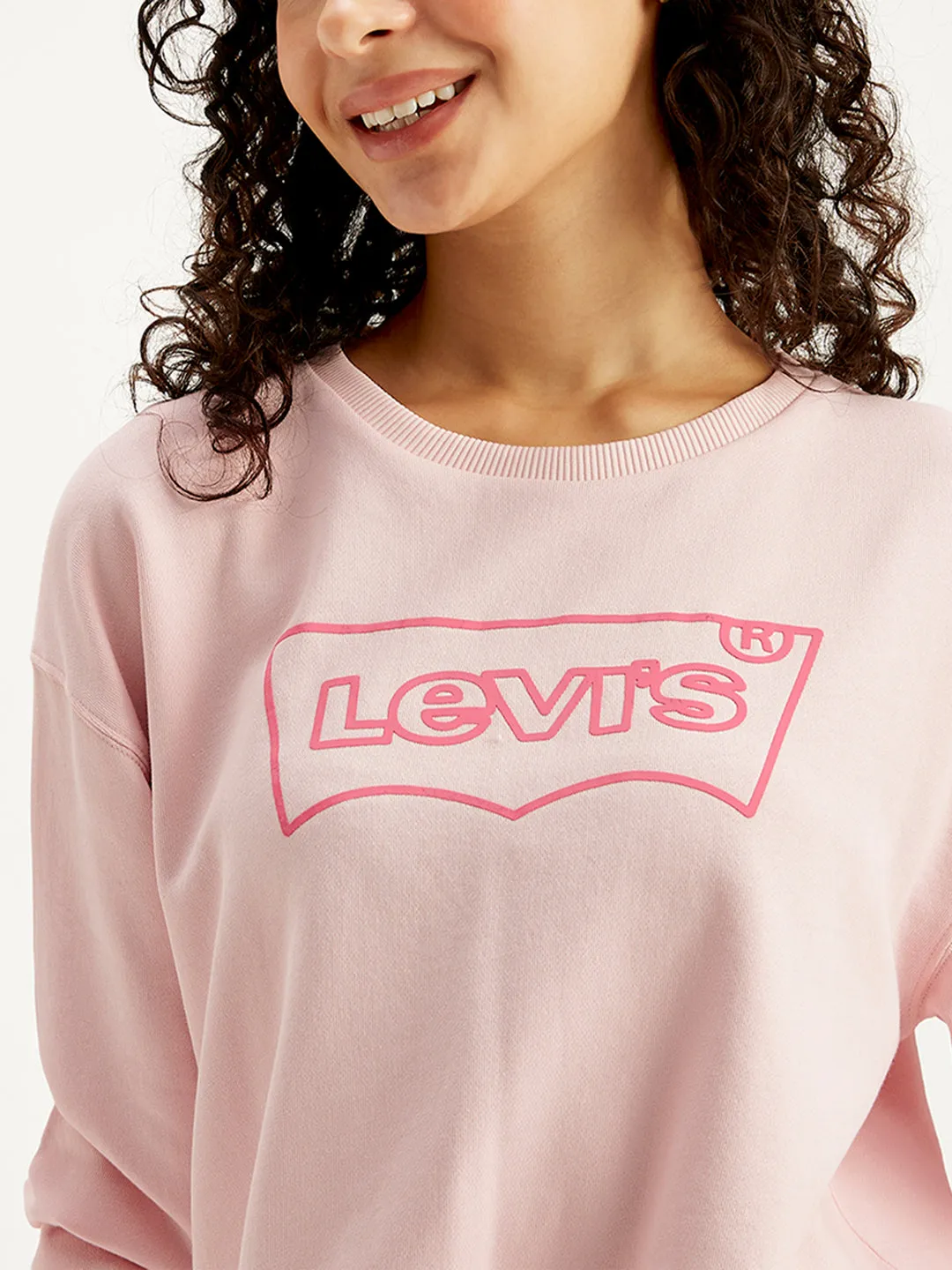 Women's Brand Logo Light-Pink Crew Neck Sweatshirt