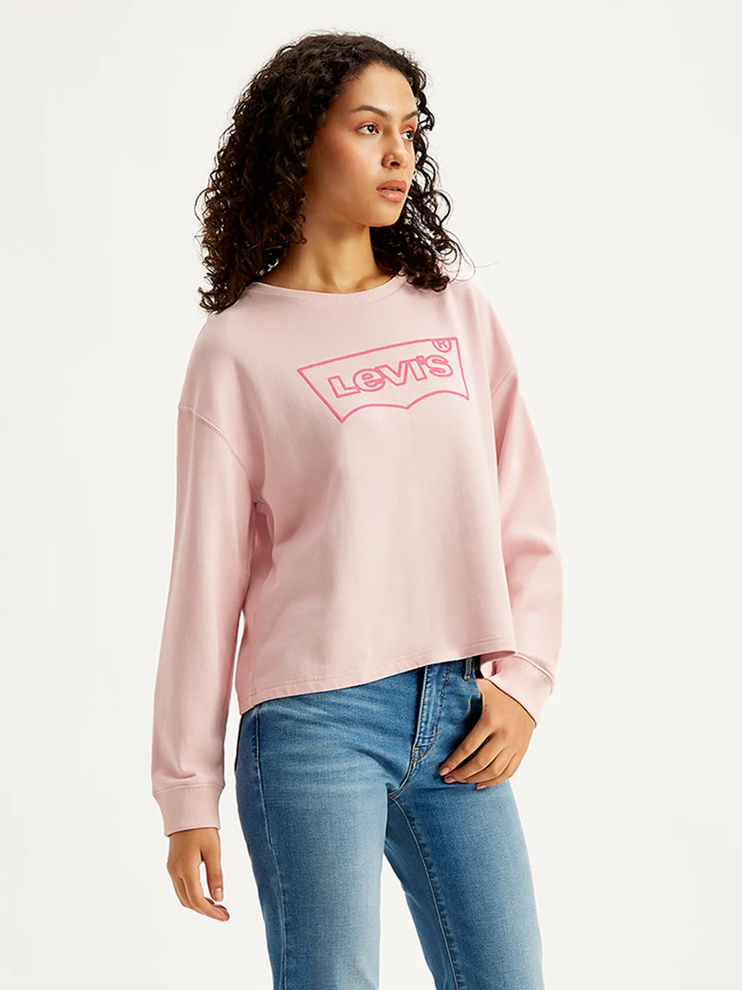 Women's Brand Logo Light-Pink Crew Neck Sweatshirt