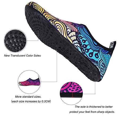 Women's, Men's & Kid's Water Shoes, Barefoot Quick-Dry Aqua Socks for Beach, Yoga, Exercise - Color Swirls