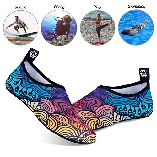 Women's, Men's & Kid's Water Shoes, Barefoot Quick-Dry Aqua Socks for Beach, Yoga, Exercise - Color Swirls