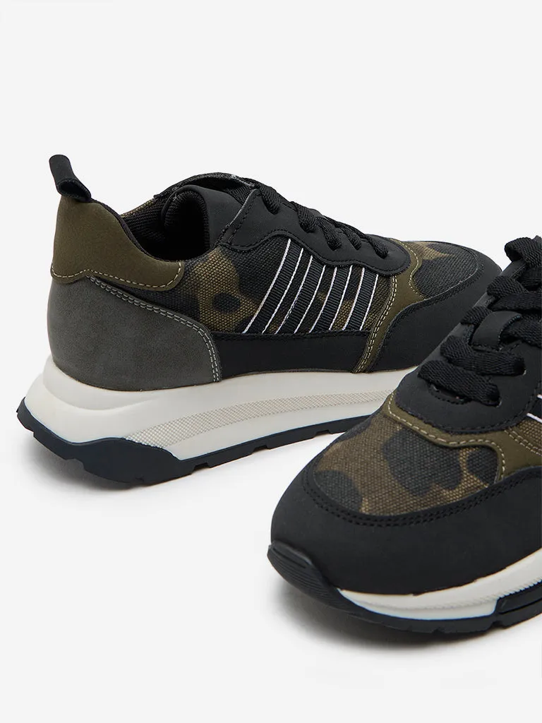 Yellow Olive Camouflage Printed Sneakers