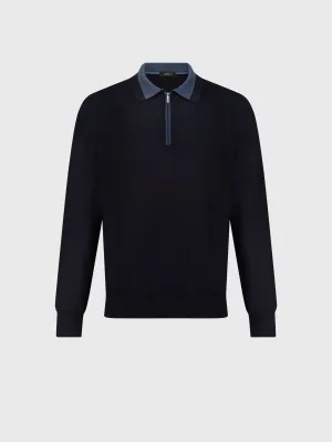 Zipped Polo Shirt Dark Navy