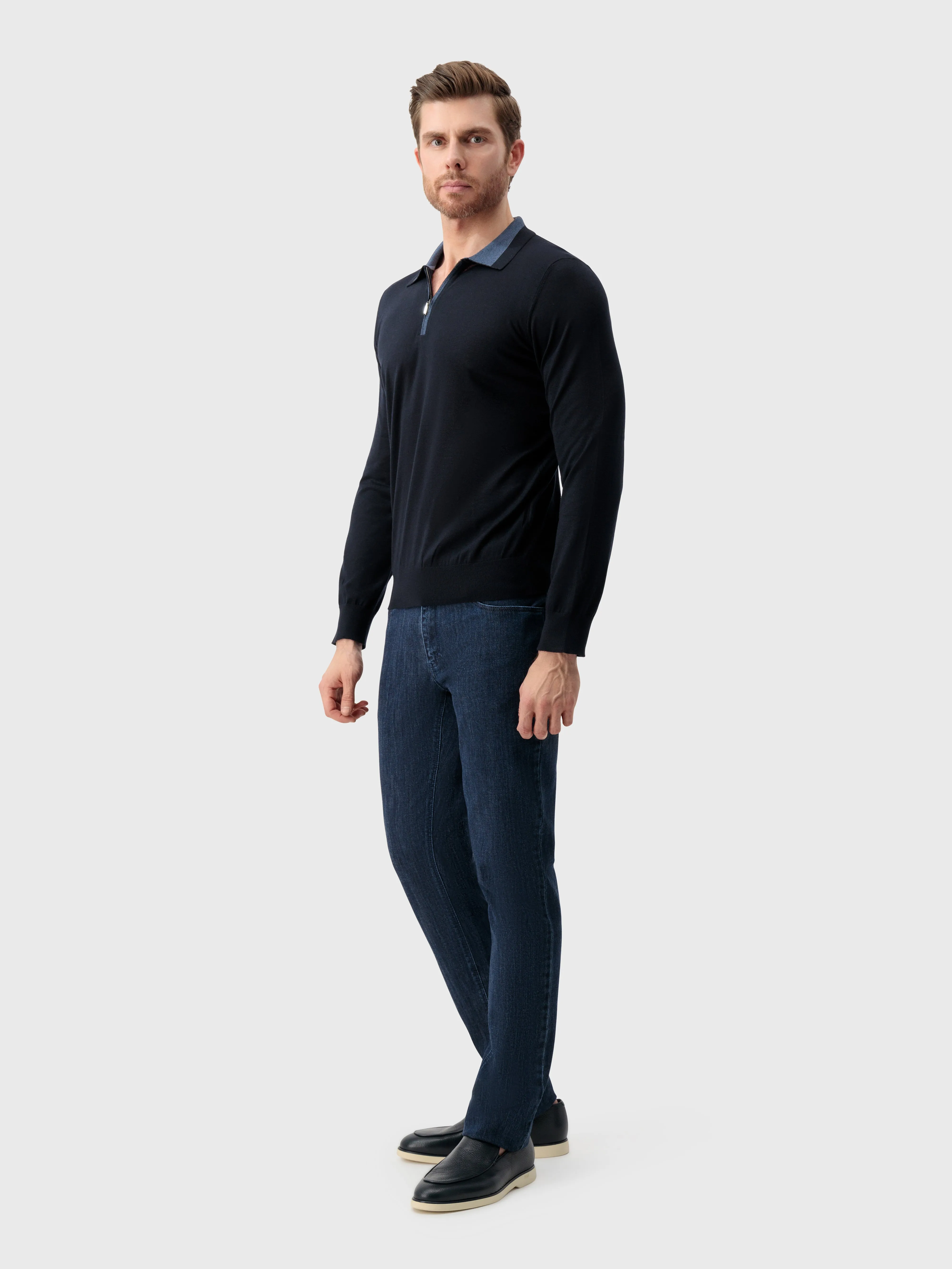 Zipped Polo Shirt Dark Navy